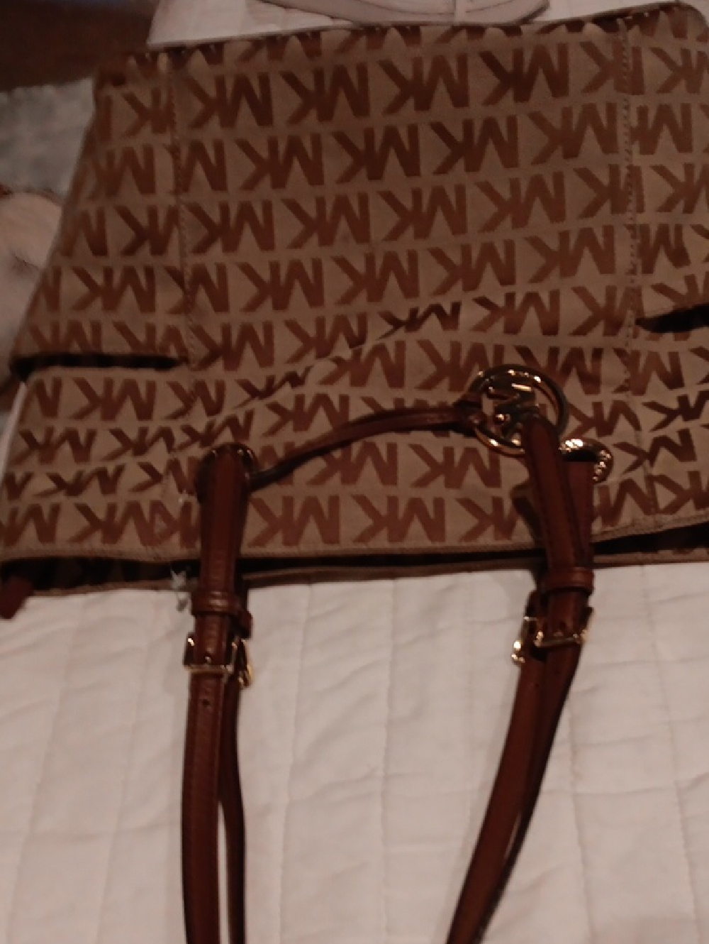 Michael Kors Monogram Brown Canvas Tote with Leather Strapso5